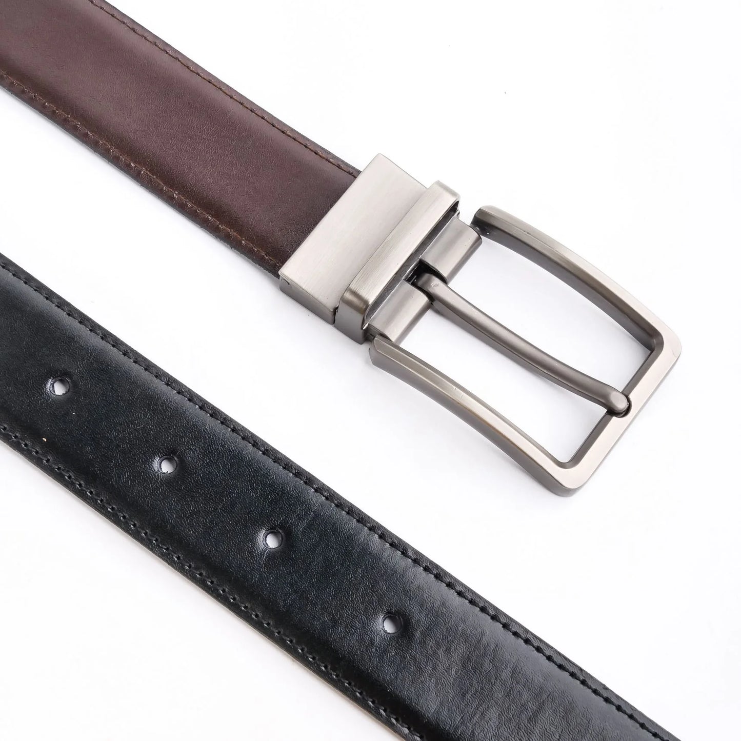 Double-Sided Reversible Men’s Leather Belt – Black & Dark Brown