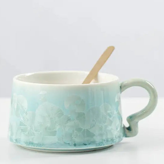 Crystal Glazed Ceramic Coffee Mug and Saucer Set