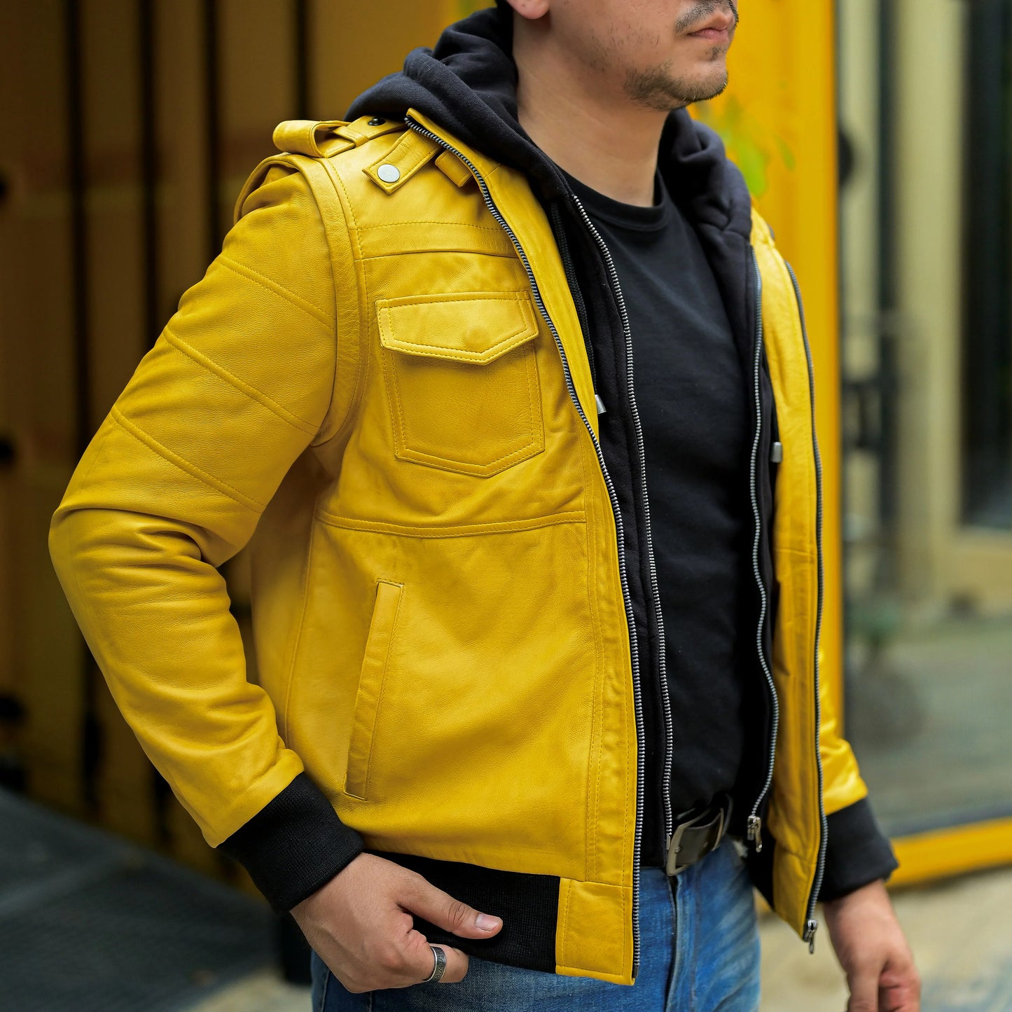 Handmade Jacket Leather Hooded jacket Lather Jacket for Men