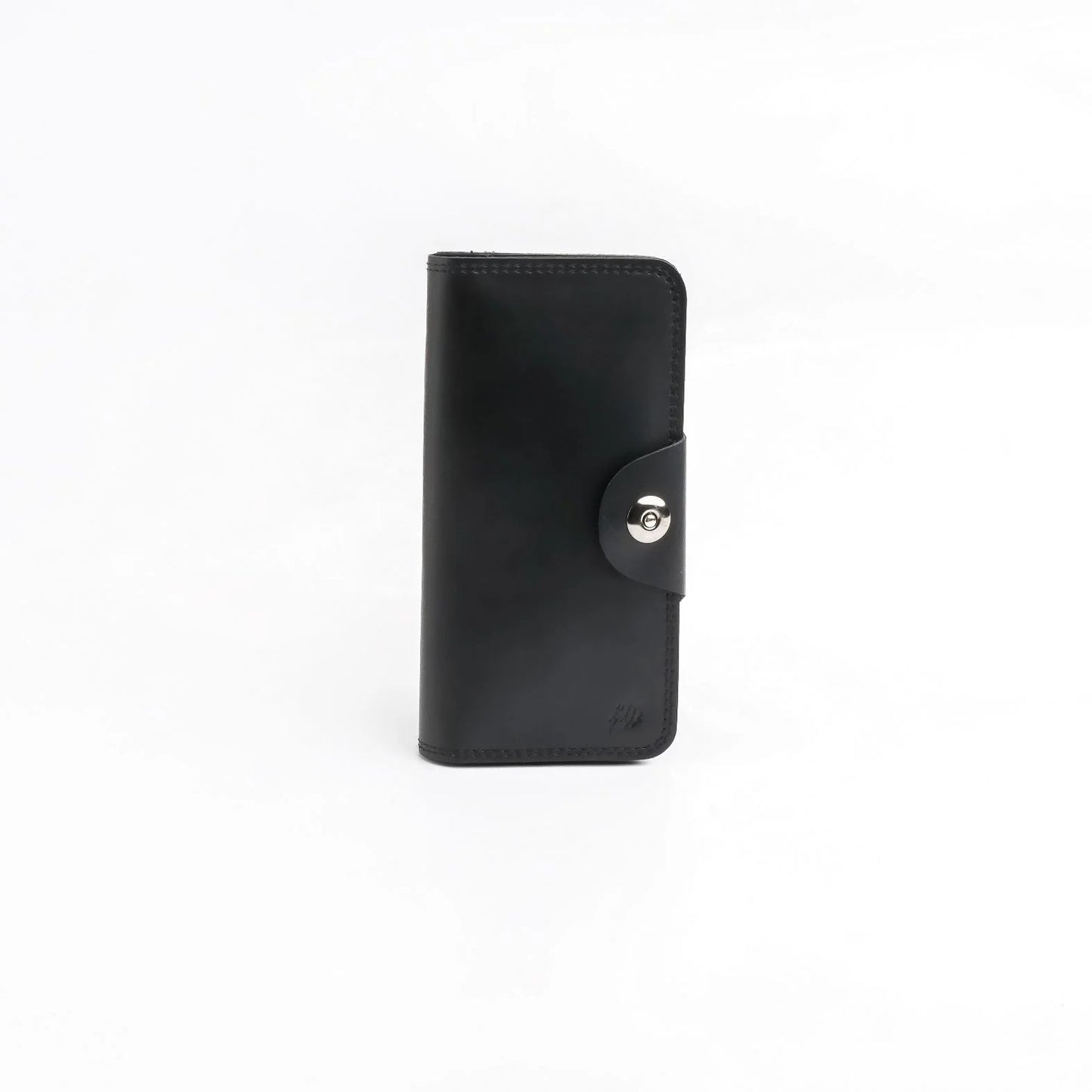 Pure Leather Long Wallet with Button Closure – Black 22 Card Slots & 6 Compartments