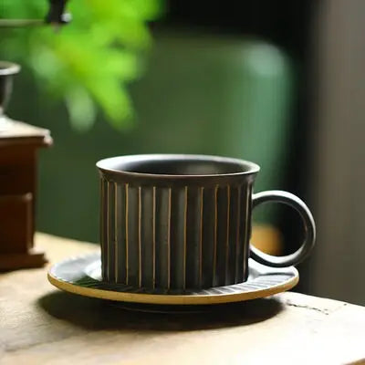 Handmade Stoneware Coffee Cup & Saucer Set Ceramic Tea Mug