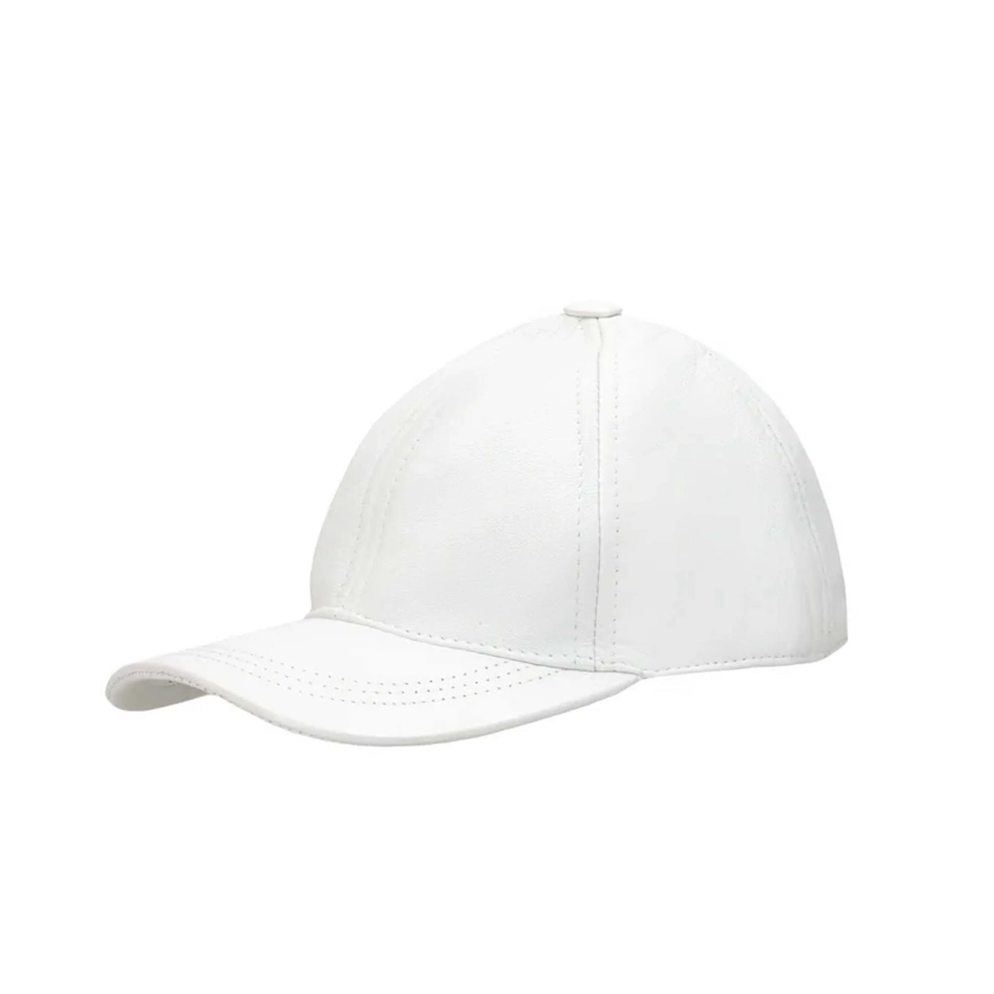White Pure Leather Baseball Cap - Adjustable Strap & Genuine Leather Snapback Hat Unisex Pure Leather Cap
