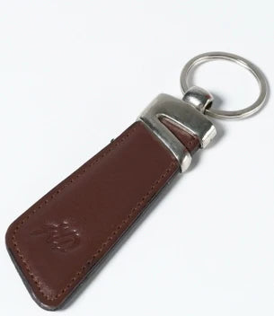 Brown and Blue Real Leather Keychain - Slim Key Fob with Silver Key Ring