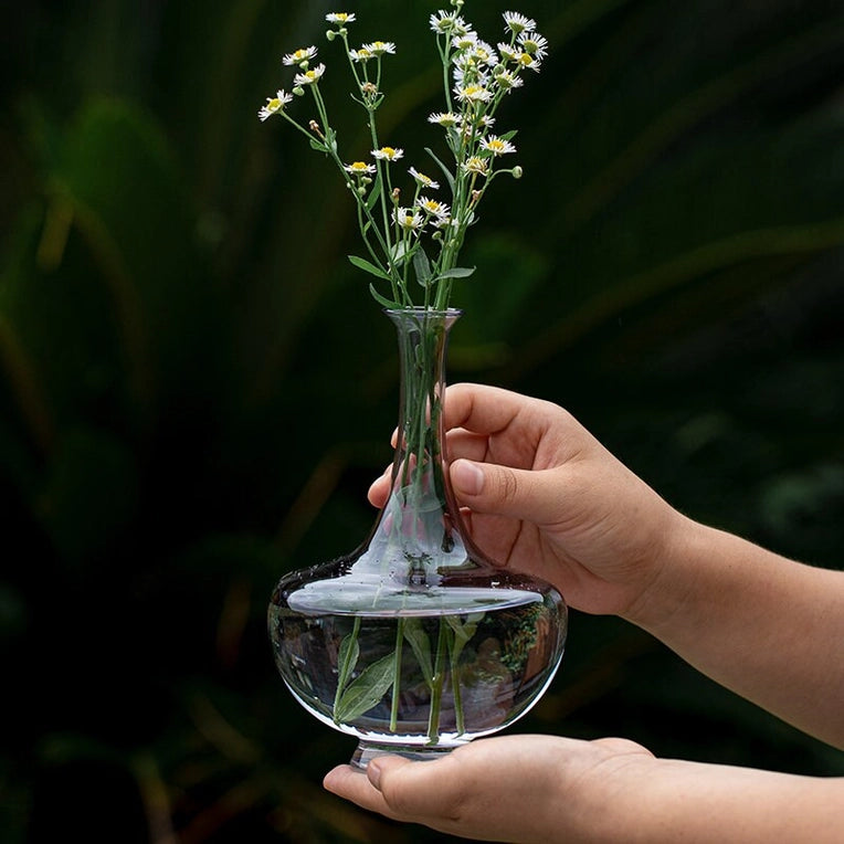 Handmade Glass Vase Clear Grey and Emerald green