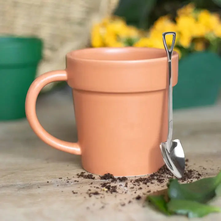 Ceramic Plant Pot Mug with Shovel Spoon