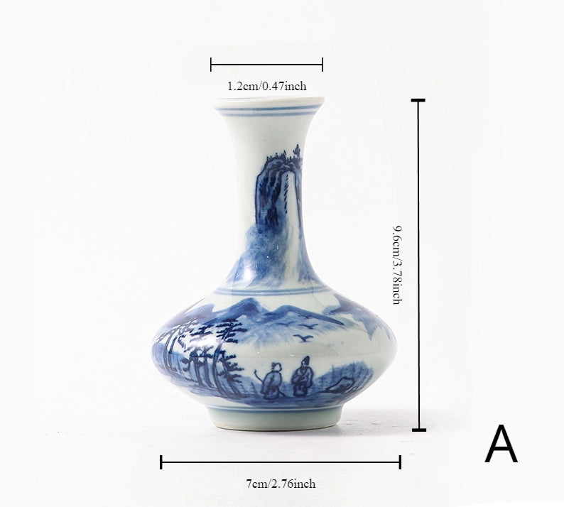 Hand Painted Blue & White Porcelain Mini Vase