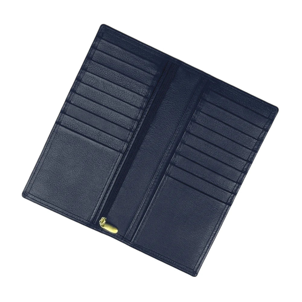 Men’s Leather Long Wallet – Blue | 18 Card Slots, Zipper Pocket & Passport Holder