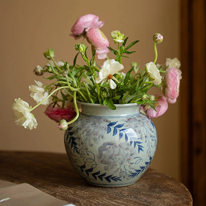 Vintage Hand Painted Blue & White Vase