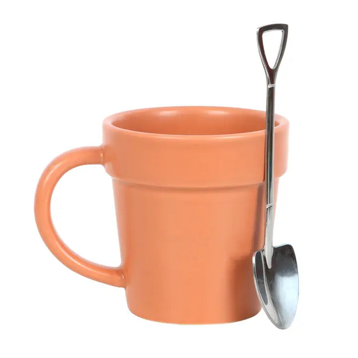 Ceramic Plant Pot Mug with Shovel Spoon