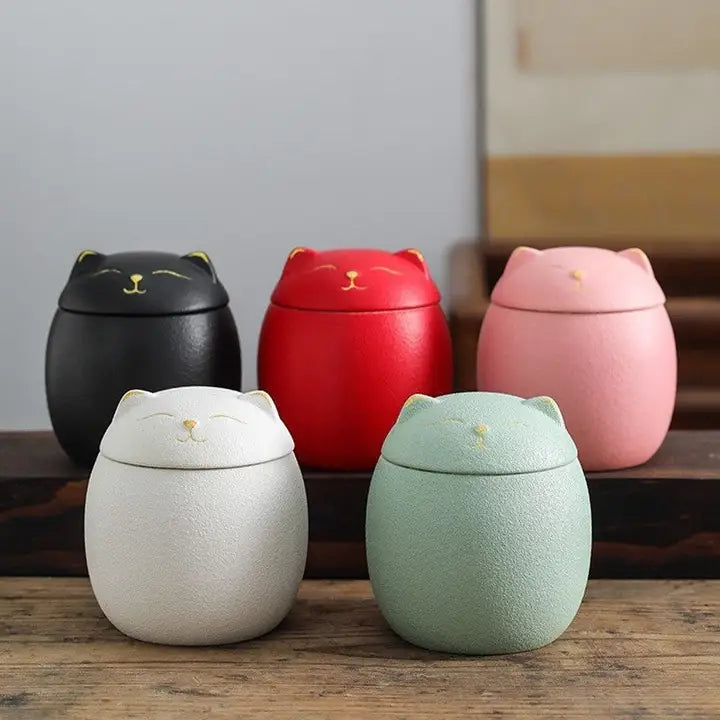 Lucky Cat Tea Container Ceramic Storage Jar for Tea, Coffee