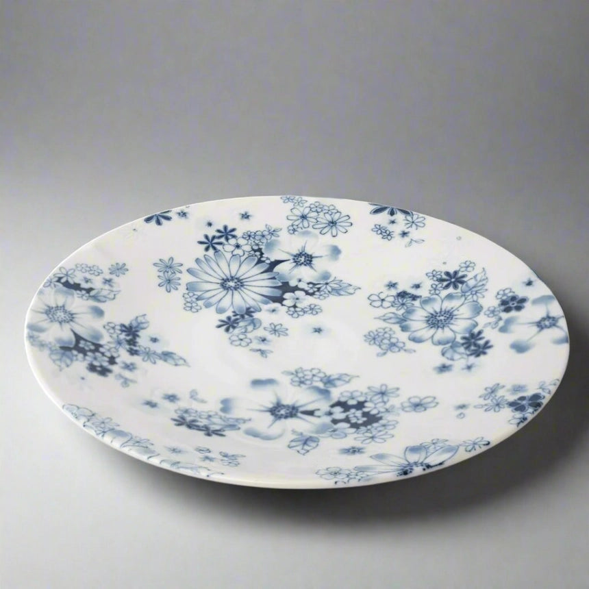 Hand Painted Blue Floral Porcelain Hana Glaze Dinner Plate