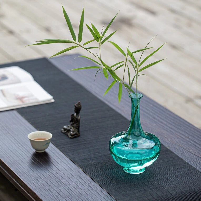 Handmade Glass Vase Clear Grey and Emerald green