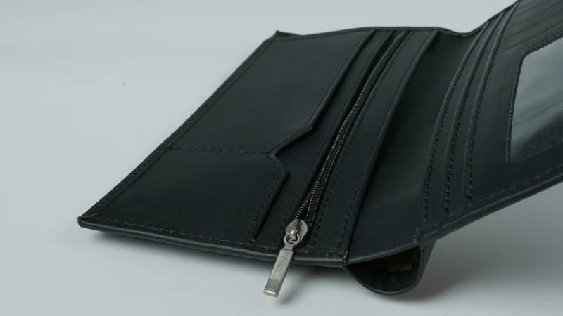 Leather Long Wallet Black Travel Organizer Wallet for Money, Cards Passport