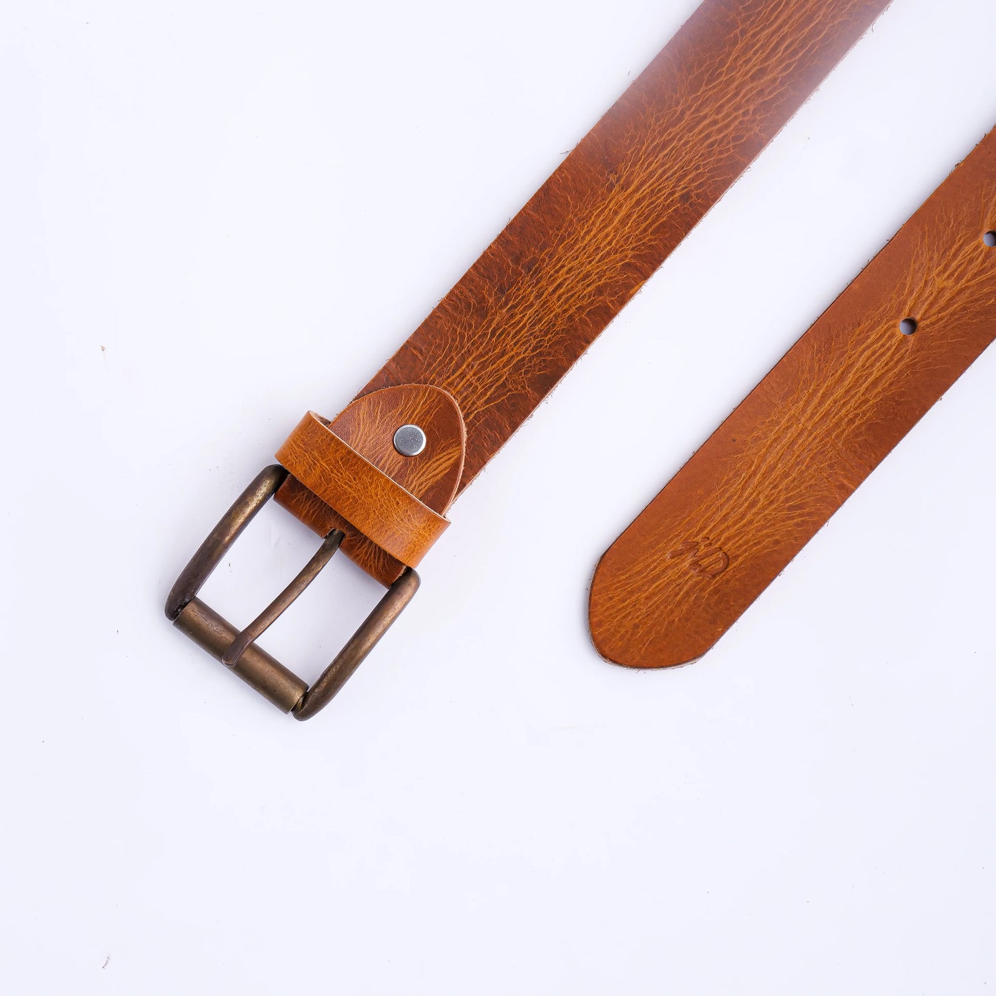 Leather Casual Jeans Belt for Men Tan 1.5" Width with Antique Brass Buckle