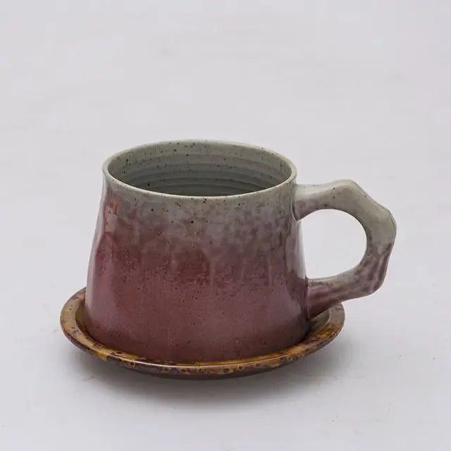 Handmade Stoneware Coffee Cup and Saucer Set Ceramic Tea Mug
