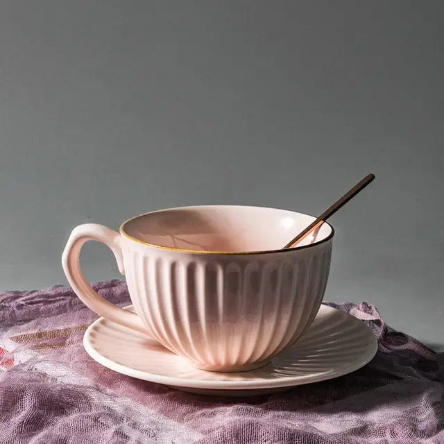 Handmade Japanese Stoneware Coffee Cup and Saucer
