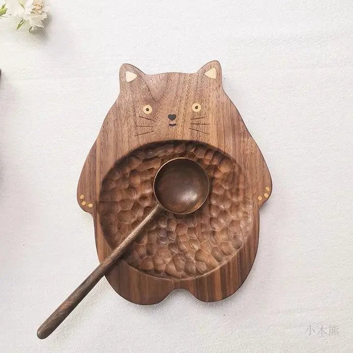 Handmade Walnut Cat Shaped Tray