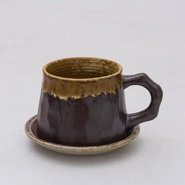 Handmade Stoneware Coffee Cup and Saucer Set Ceramic Tea Mug