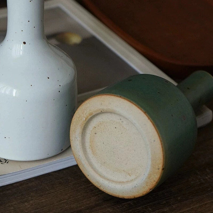 Handmade Ceramic Vase Emerald Green and White