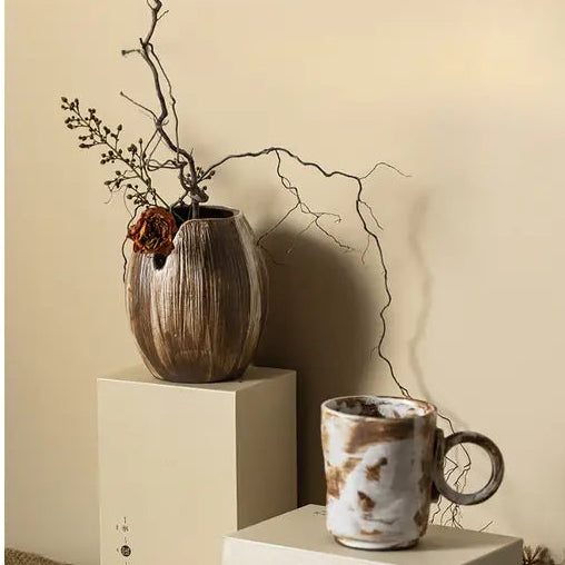 Handmade Stoneware Mug with Flower Handle