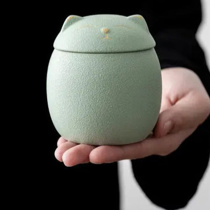 Lucky Cat Tea Container Ceramic Storage Jar for Tea, Coffee