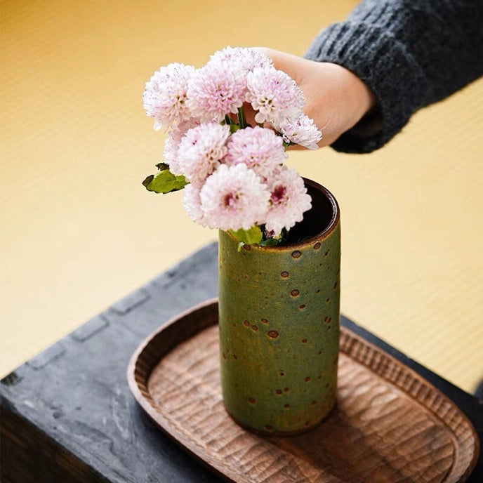 Handmade Ceramic Green or White Cylinder Vase