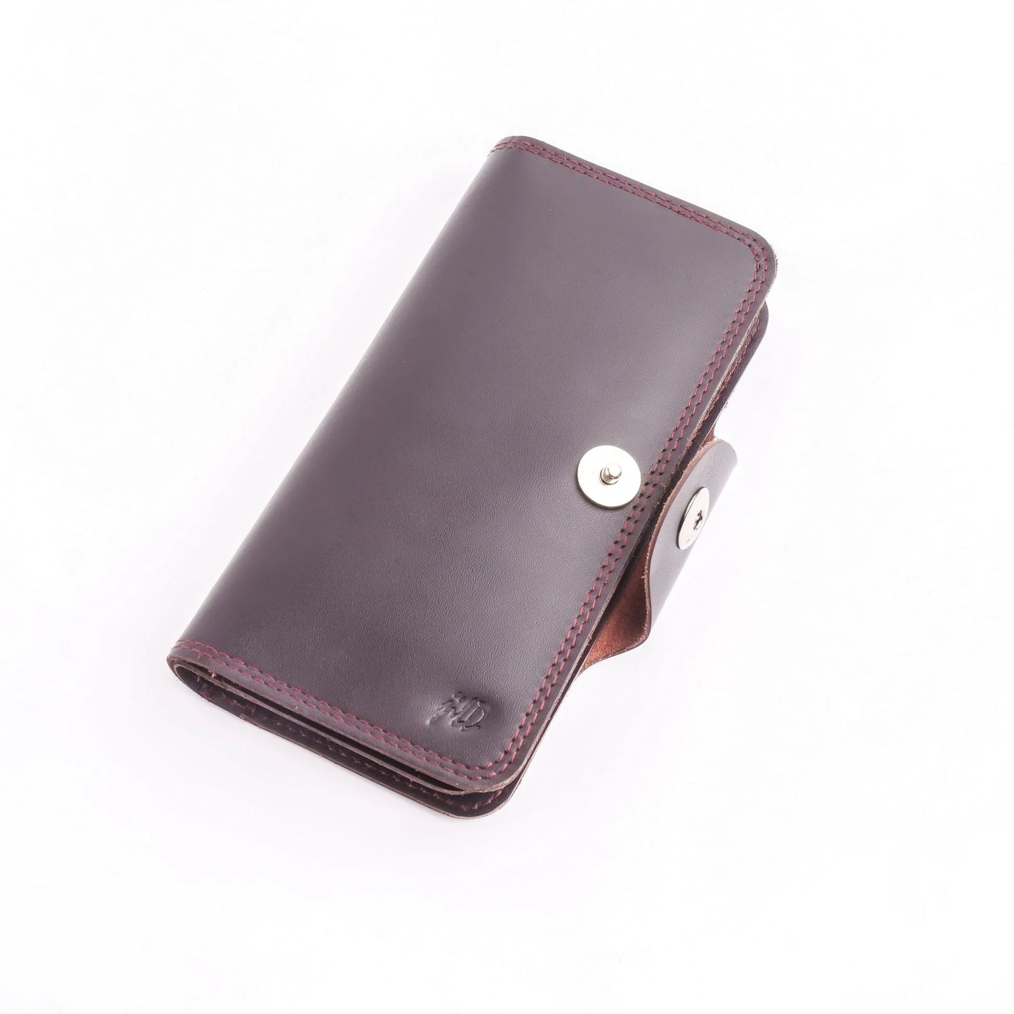 Pure Leather Long Wallet with Button Closure – Burgundy 22 Card Slots & Multiple Compartments