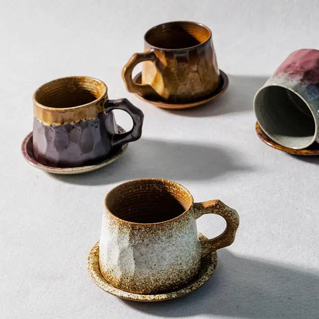 Handmade Stoneware Coffee Cup and Saucer Set Ceramic Tea Mug