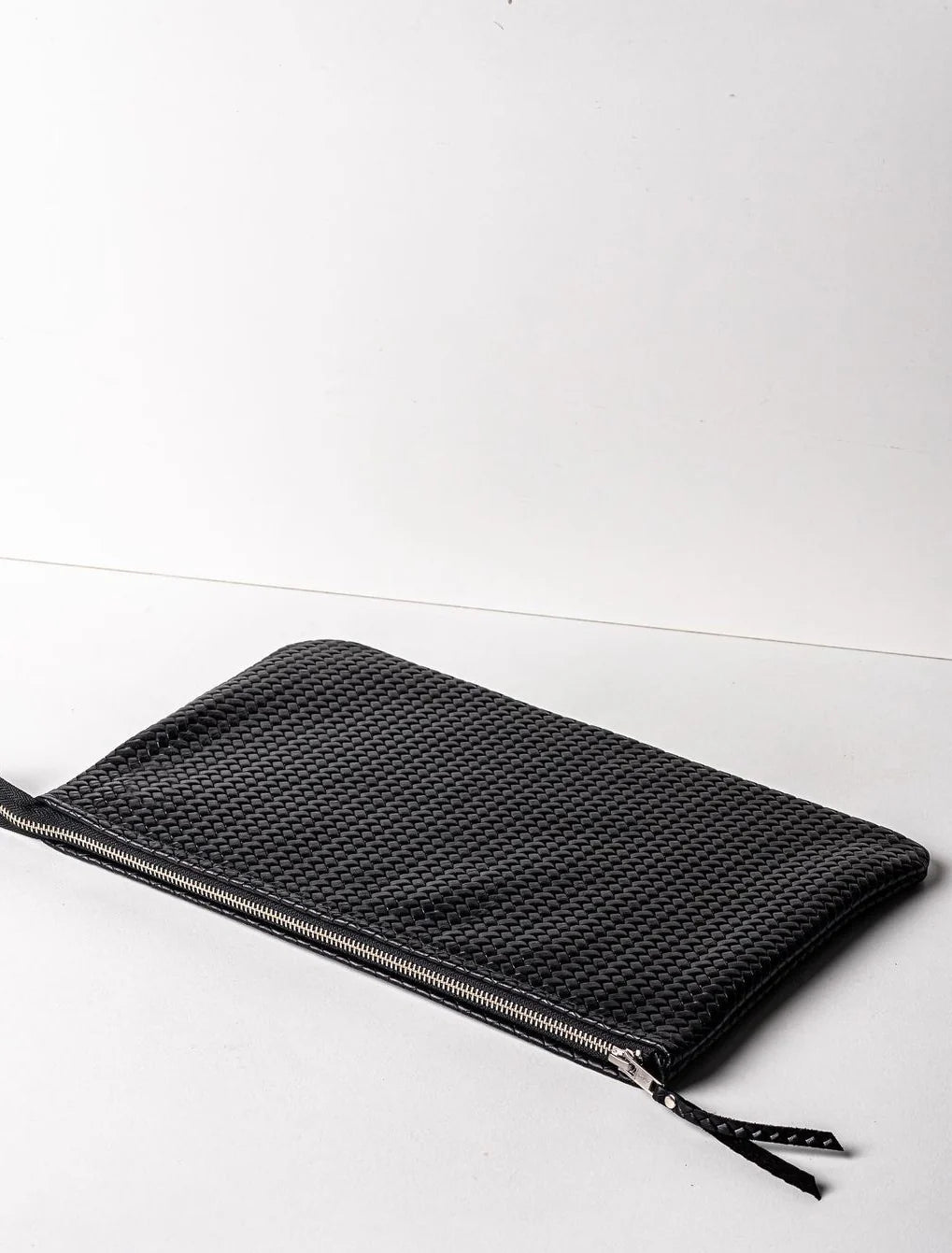 Mini Handwoven Leather Zipper Clutch – Black Handwoven Leather Purse