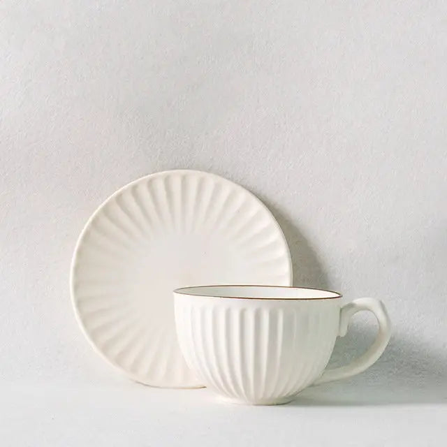 Handmade Japanese Stoneware Coffee Cup and Saucer