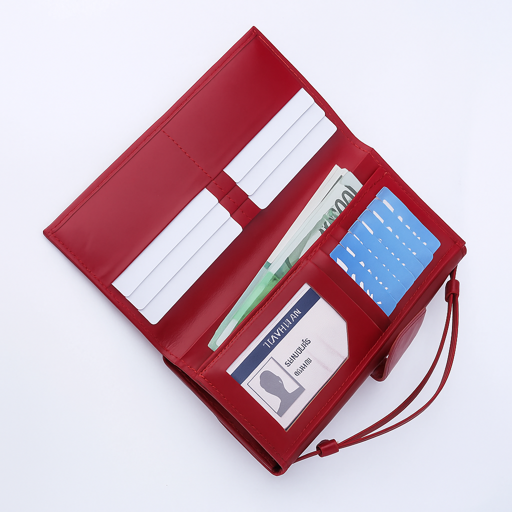 Leather Clutch Wallet with Handle – Red Magnetic & Zipper Closure