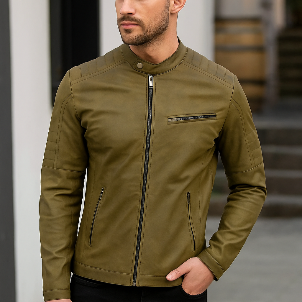 Handmade Leather Jacket Green Buff Soft Real Leather Jacket