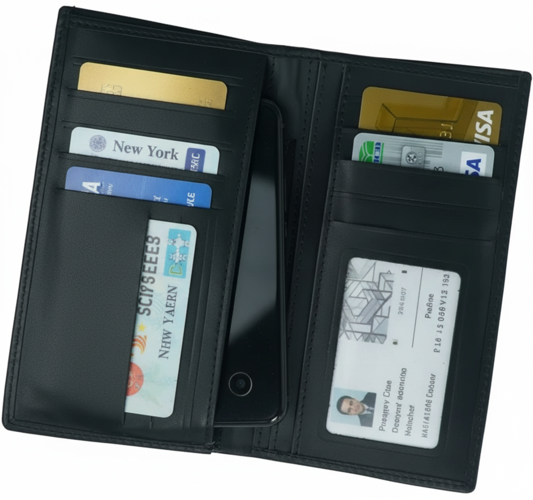 18 Pockets Leather Long Wallet Black l Organizer Wallet for Cards, Cash and Passport