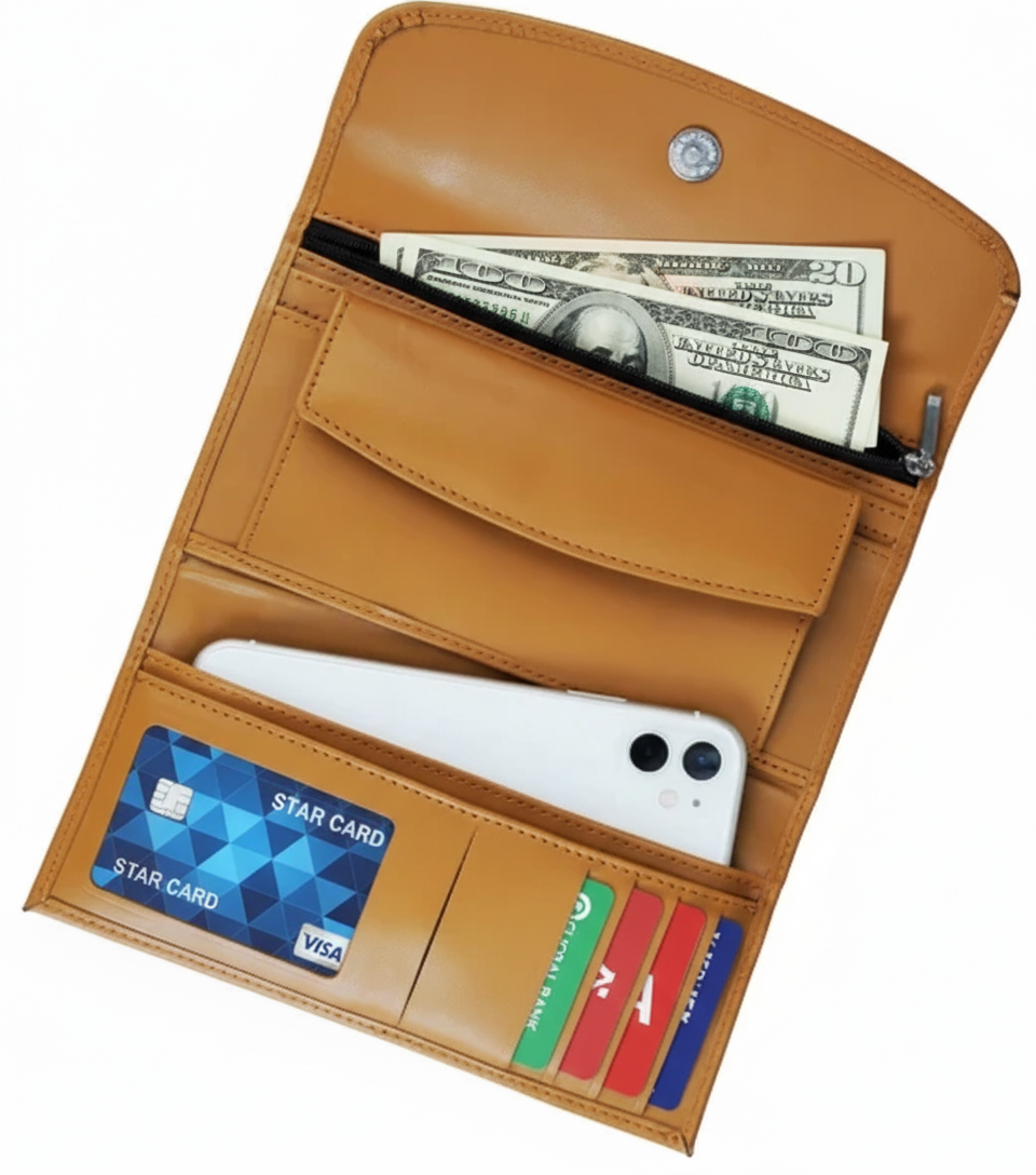 Women’s Essential Everyday Leather Clutch Wallet Long Magnetic Flip Purse