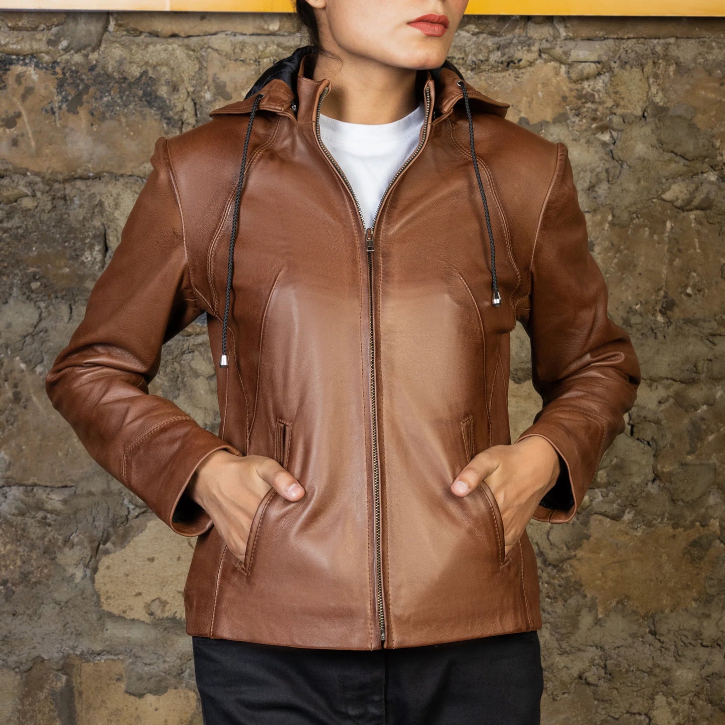 Handmade jacket Leather Hood Lambskin Hood Hooded leather jacket for women Ladies Hoodies