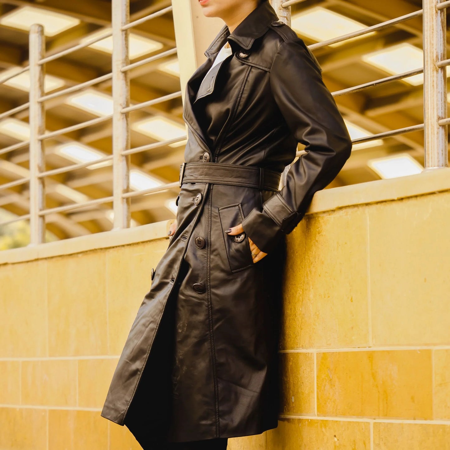 Handmade Long coat Leather long coat Ladies coat  Trench Coat long coat with belt