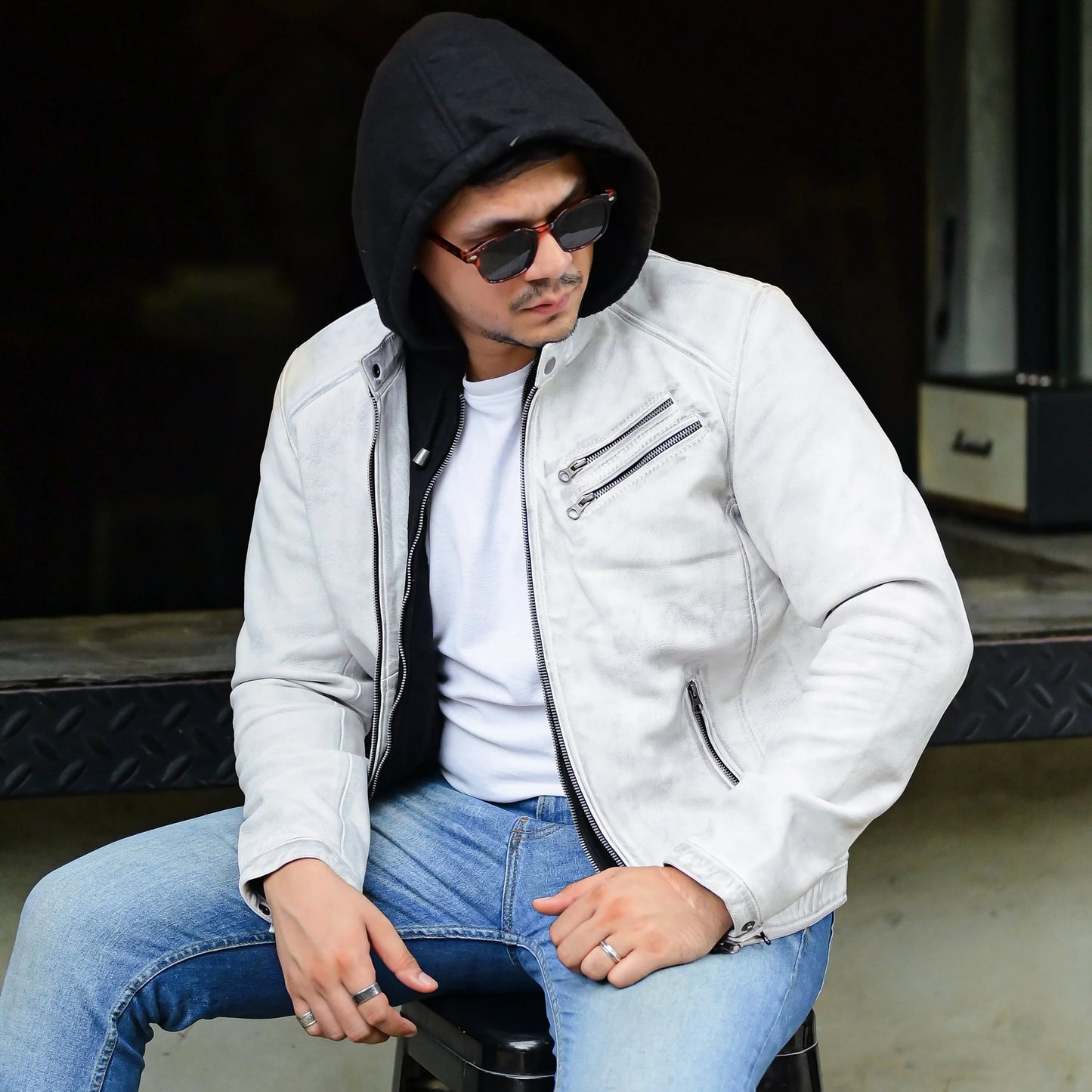 Leather Hooded Jacket Handmade Hood for Men Removable Hood Jacket