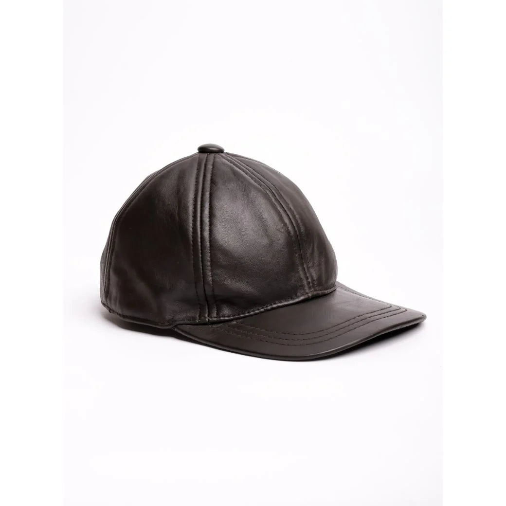 Brown Pure Leather Baseball Cap - Adjustable Strap & Durable Genuine Leather Hat