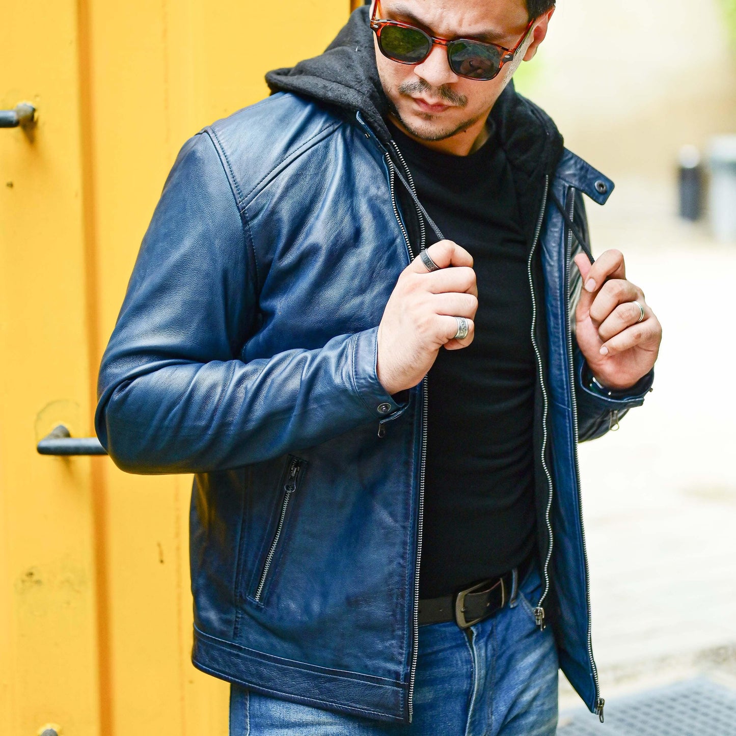 Leather Hooded Jacket Handmade Hood for Men Removable Hood Jacket