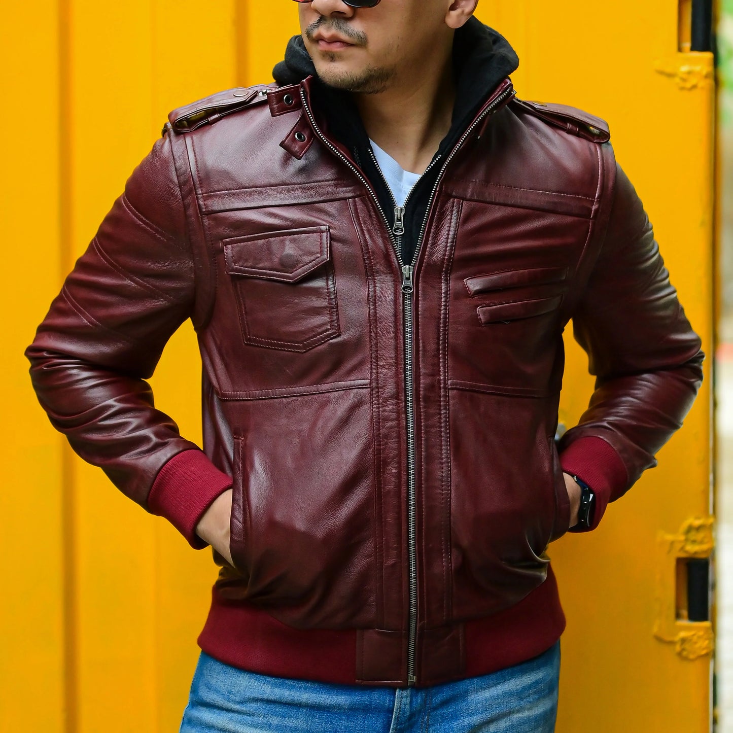 Handmade Jacket Leather Hooded jacket Lather Jacket for Men
