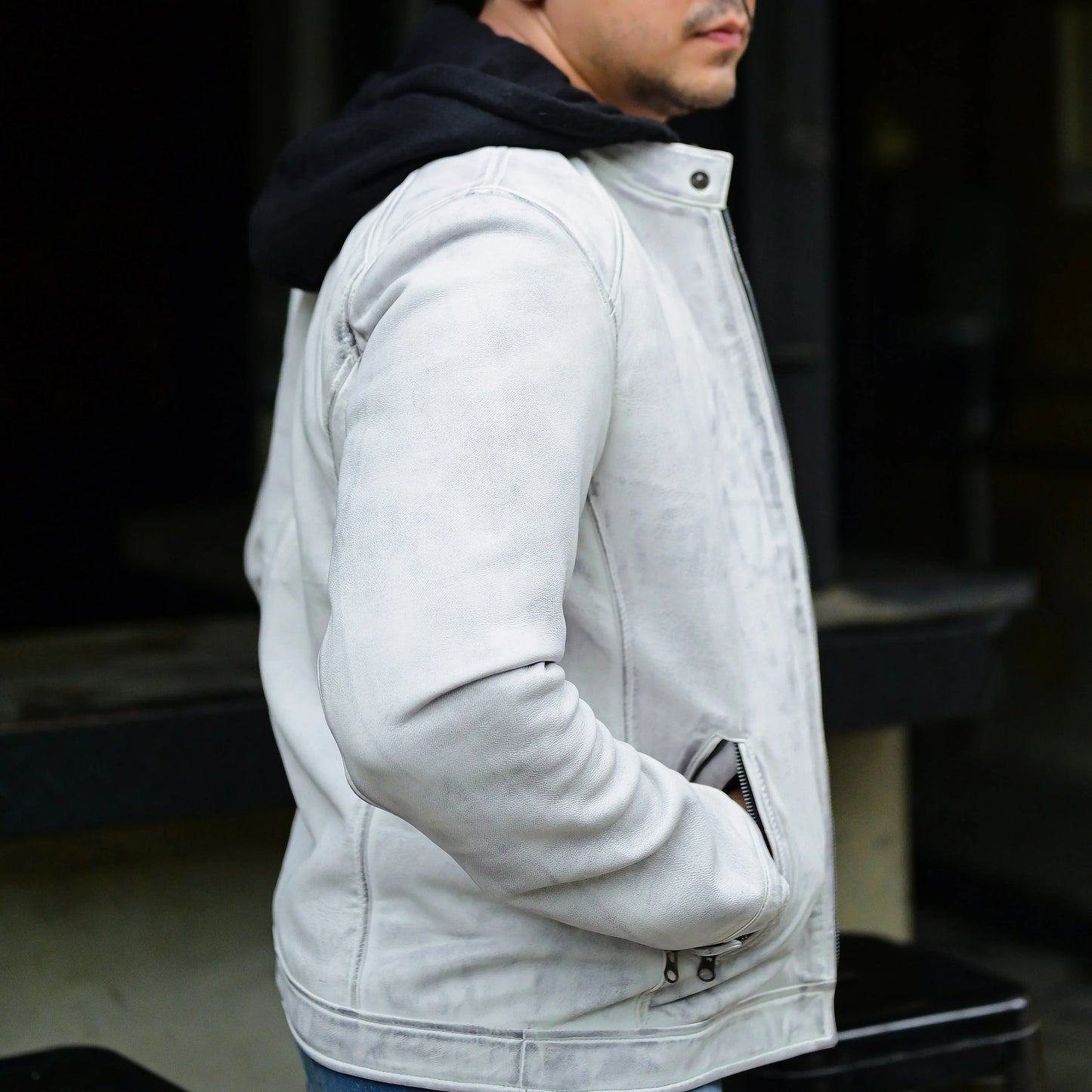 Leather Hooded Jacket Handmade Hood for Men Removable Hood Jacket