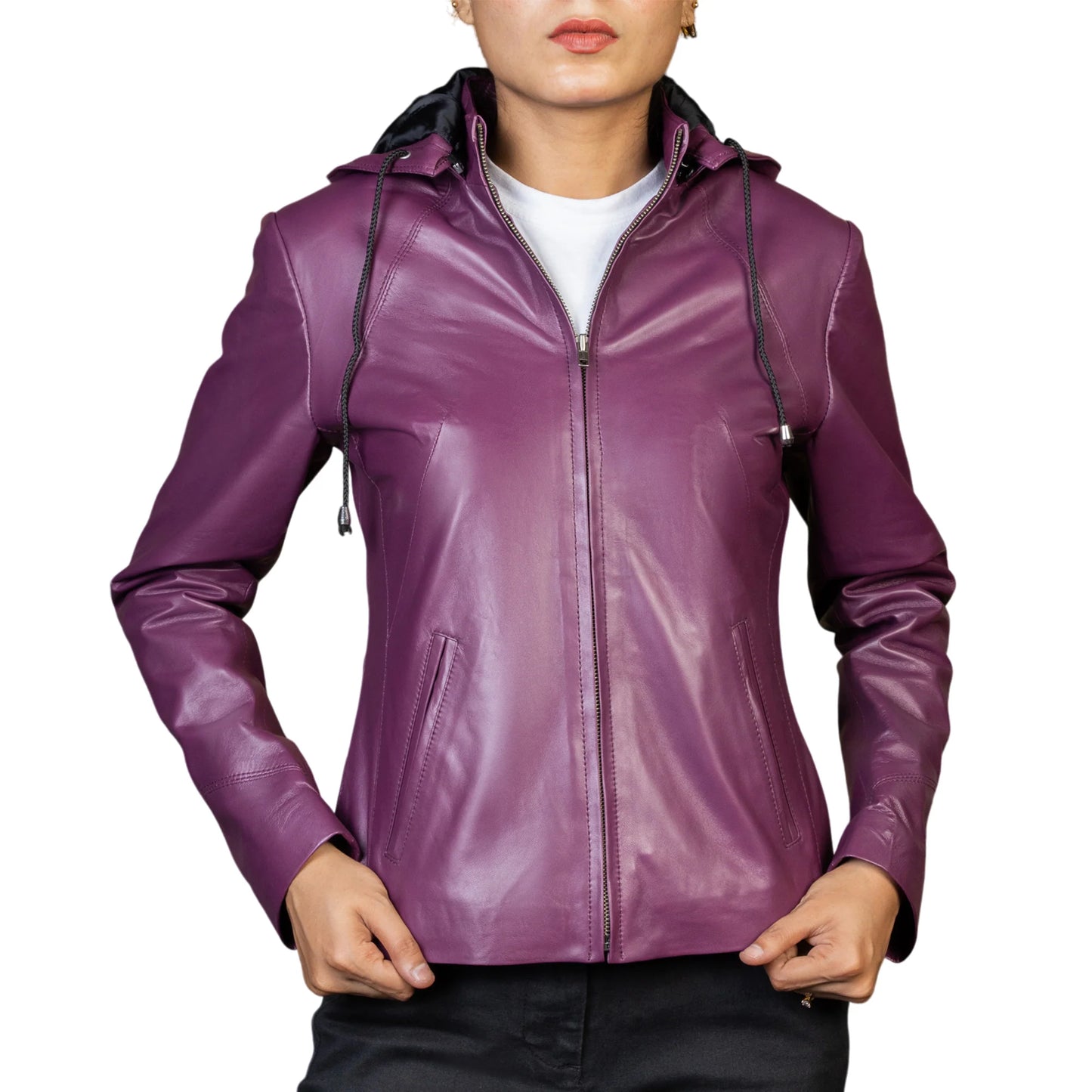 Handmade jacket Leather Hood Lambskin Hood Hooded leather jacket for women Ladies Hoodies