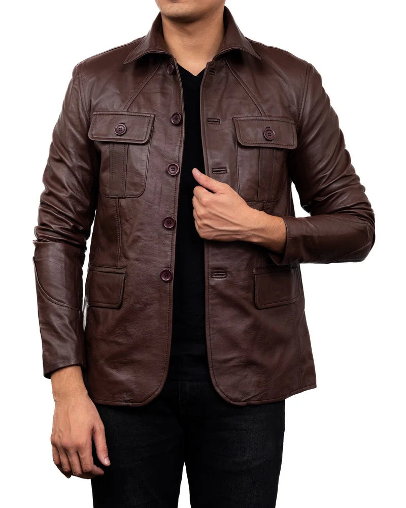 Leather Blazer Handmade Blazer Men Blazer 5-Button Leather Blazer Brown leather Blazer