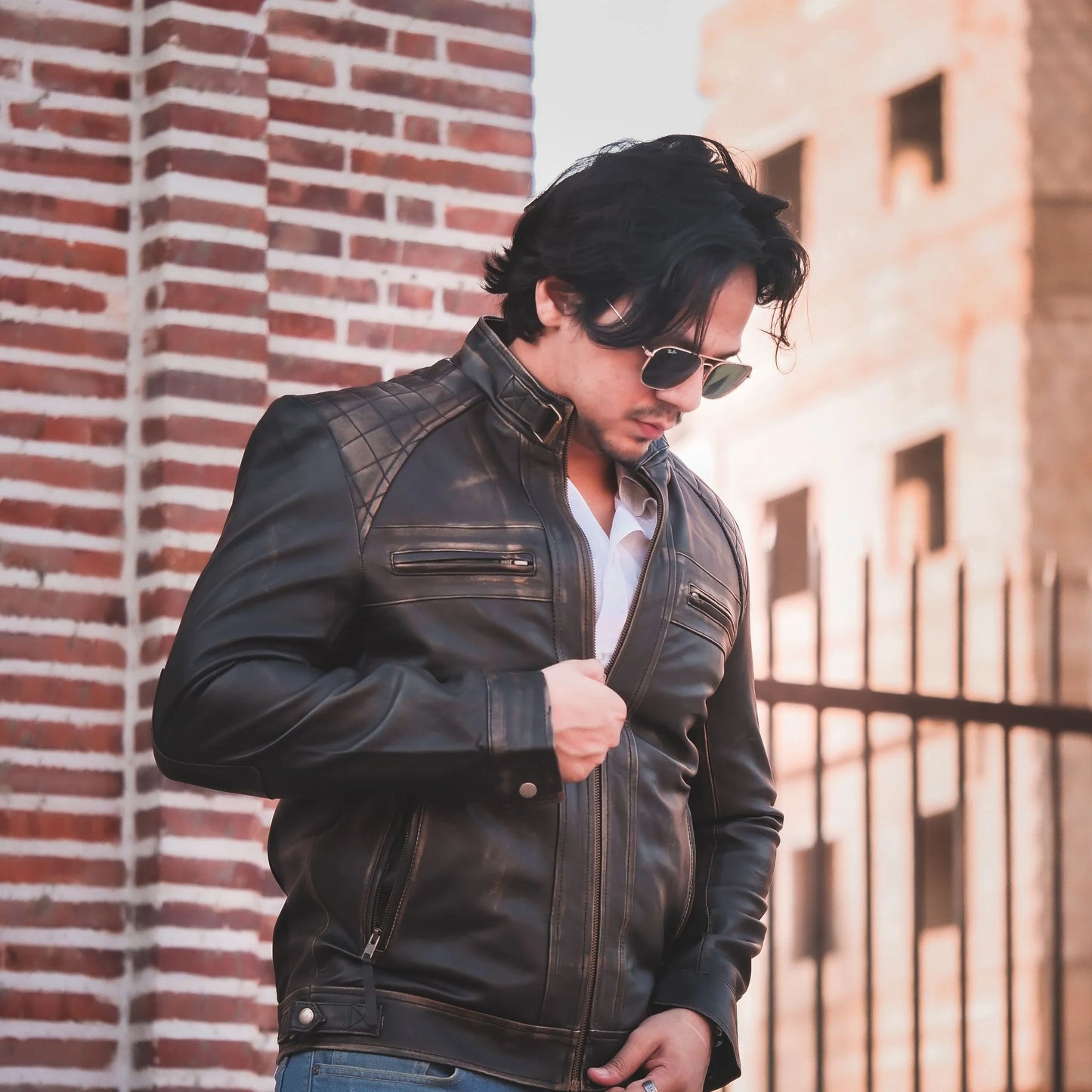 Handmade jacket Black  Casual Biker Style Jacket Men Leather Jacket