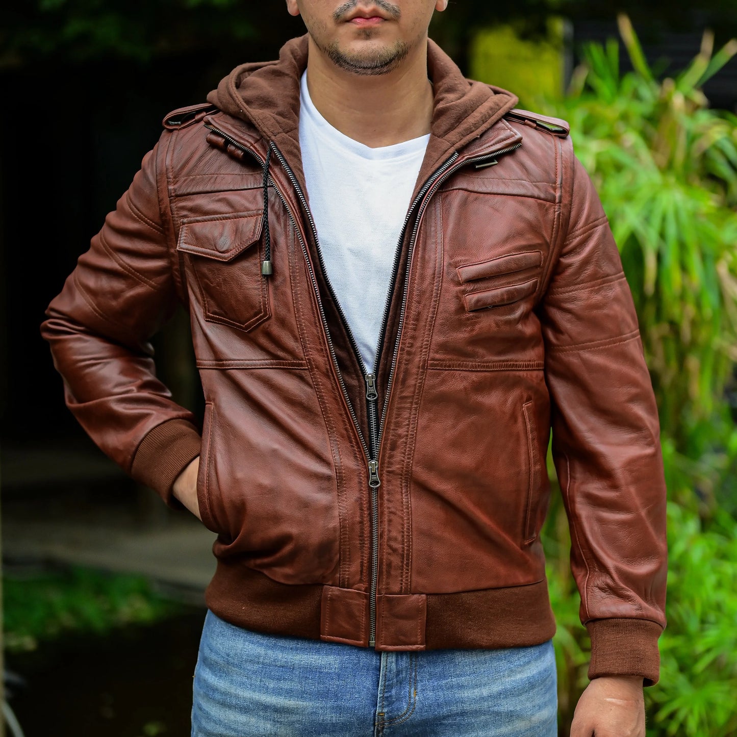 Handmade Jacket Leather Hooded jacket Lather Jacket for Men