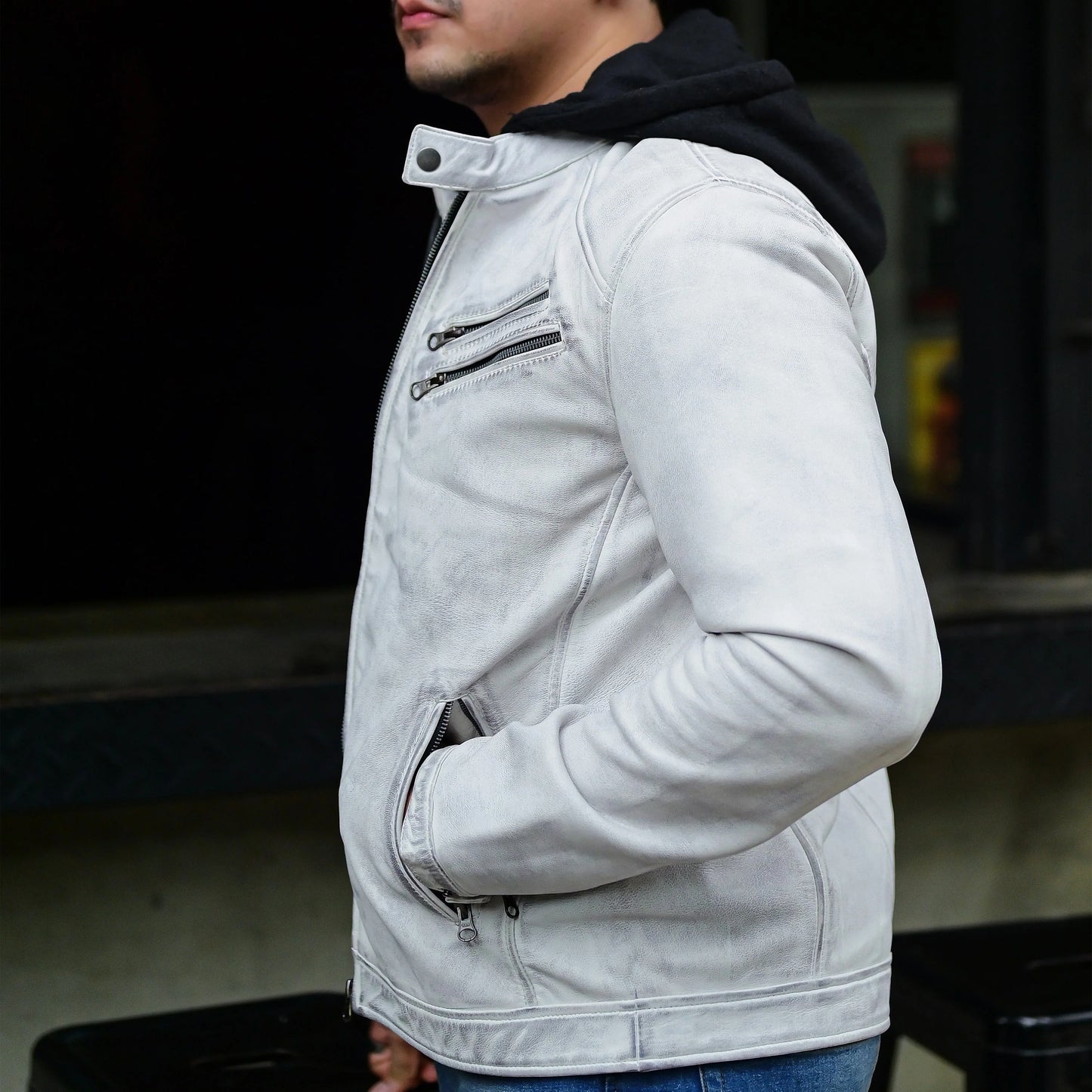 Leather Hooded Jacket Handmade Hood for Men Removable Hood Jacket