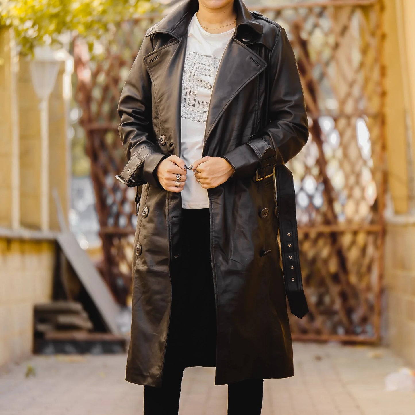 Handmade Long coat Leather long coat Ladies coat  Trench Coat long coat with belt
