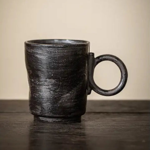 Handmade Stoneware Mug with Flower Handle