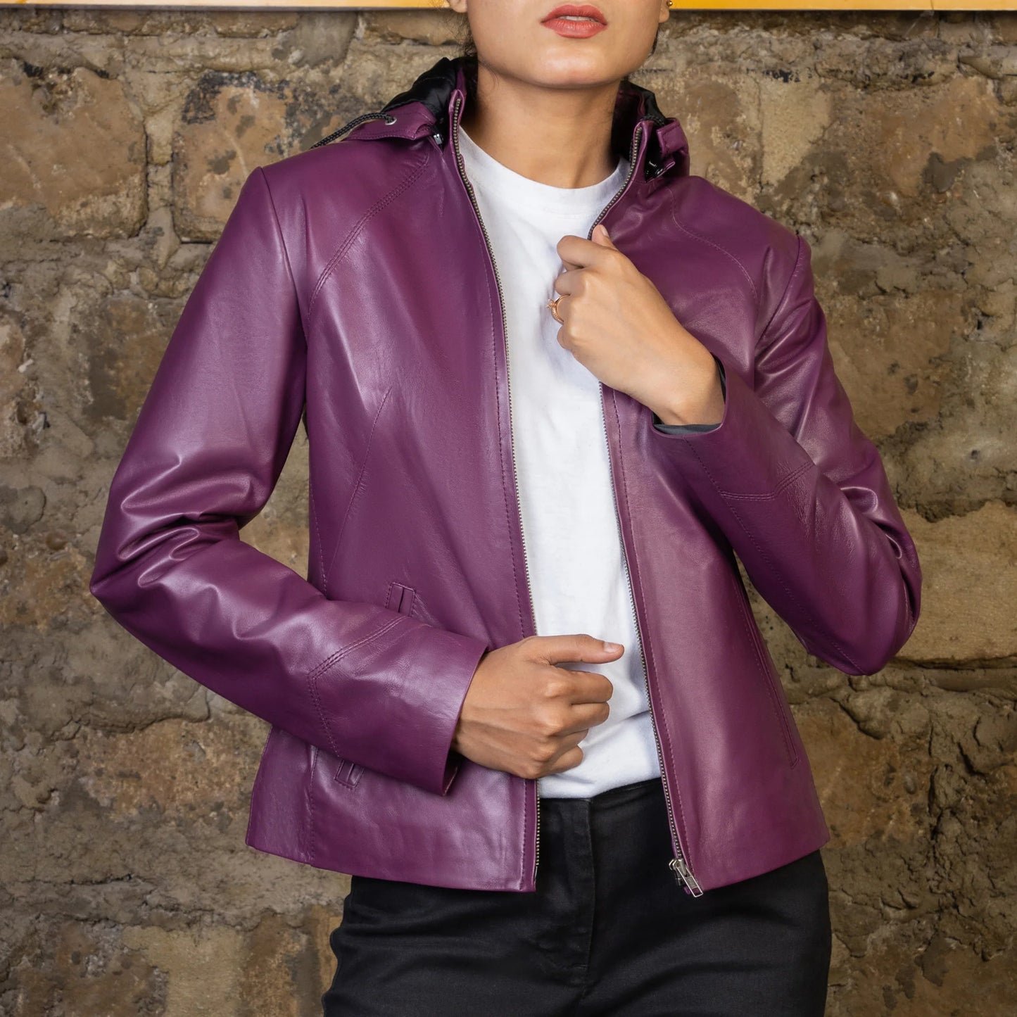 Handmade jacket Leather Hood Lambskin Hood Hooded leather jacket for women Ladies Hoodies