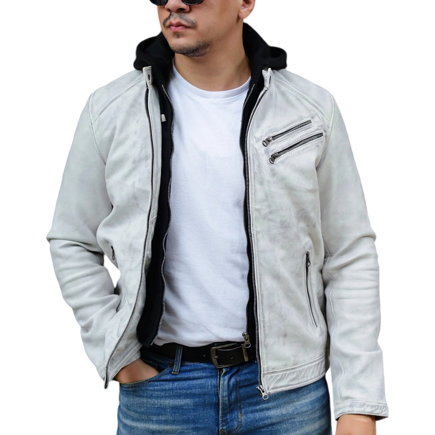 Leather Hooded Jacket Handmade Hood for Men Removable Hood Jacket